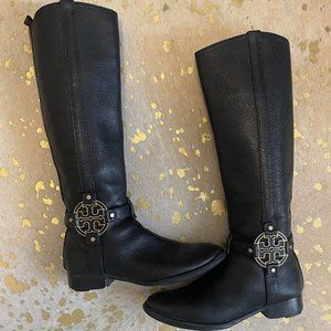Tory Burch Black Leather Knee High Zip Up Riding Boots Women's Size 7.5M